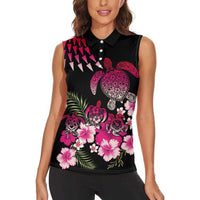 Hawaiian Hibiscus Turtle and Tropical Flower Women Sleeveless Polo Shirt Sweet Vibe