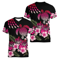 Hawaiian Hibiscus Turtle and Tropical Flower Women V-Neck T-Shirt Sweet Vibe