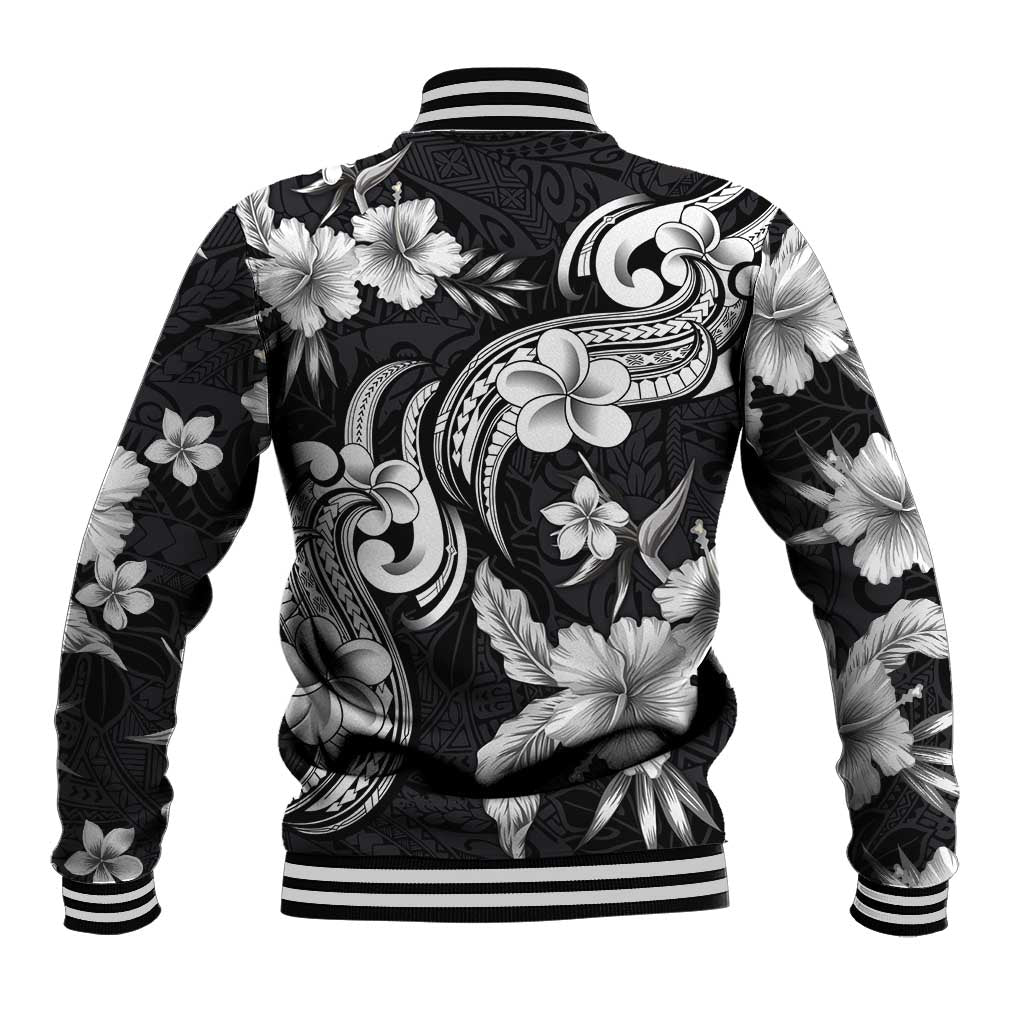 Hawaiian-Polynesian Art Tattoo Baseball Jacket Hibiscus and Plumeria Grayscale LT03 - Polynesian Pride