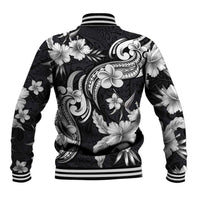 Hawaiian-Polynesian Art Tattoo Baseball Jacket Hibiscus and Plumeria Grayscale LT03 - Polynesian Pride
