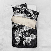 Hawaiian-Polynesian Art Tattoo Bedding Set Hibiscus and Plumeria Grayscale