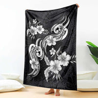 Hawaiian-Polynesian Art Tattoo Blanket Hibiscus and Plumeria Grayscale