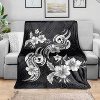 Hawaiian-Polynesian Art Tattoo Blanket Hibiscus and Plumeria Grayscale