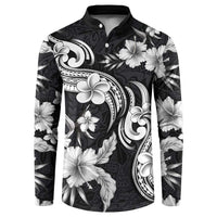 Hawaiian-Polynesian Art Tattoo Button Sweatshirt Hibiscus and Plumeria Grayscale LT03 Black - Polynesian Pride