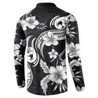 Hawaiian-Polynesian Art Tattoo Button Sweatshirt Hibiscus and Plumeria Grayscale LT03 - Polynesian Pride