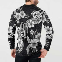 Hawaiian-Polynesian Art Tattoo Button Sweatshirt Hibiscus and Plumeria Grayscale LT03 - Polynesian Pride