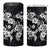Hawaiian-Polynesian Art Tattoo 4 in 1 Can Cooler Tumbler Hibiscus and Plumeria Grayscale