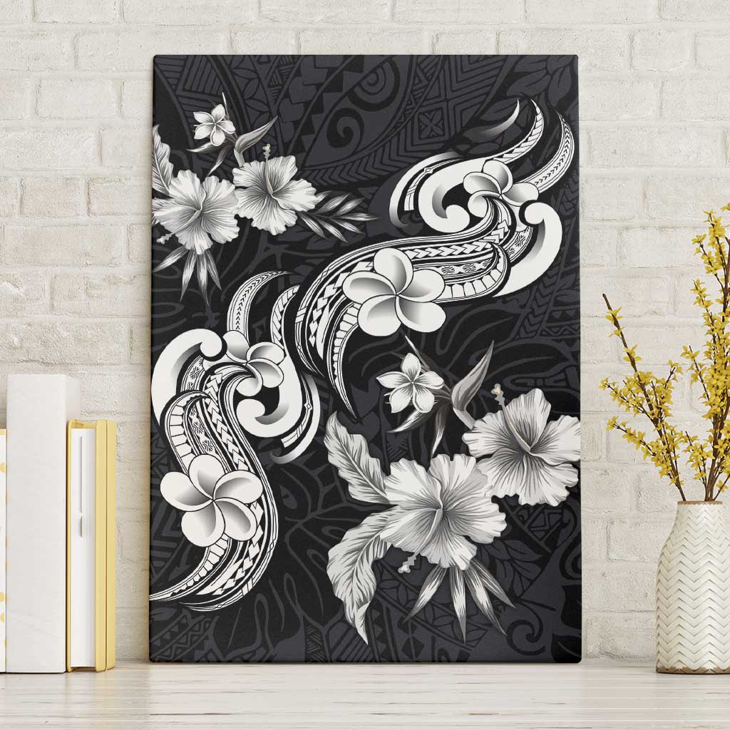 Hawaiian-Polynesian Art Tattoo Canvas Wall Art Hibiscus and Plumeria Grayscale