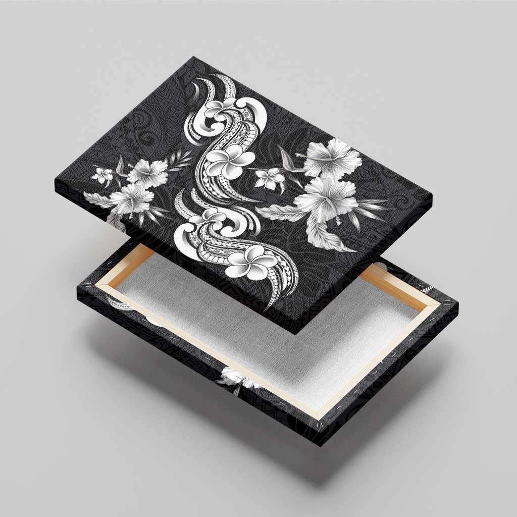 Hawaiian-Polynesian Art Tattoo Canvas Wall Art Hibiscus and Plumeria Grayscale