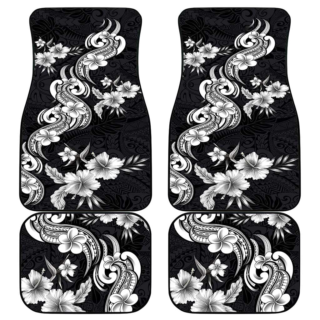 Hawaiian-Polynesian Art Tattoo Car Mats Hibiscus and Plumeria Grayscale