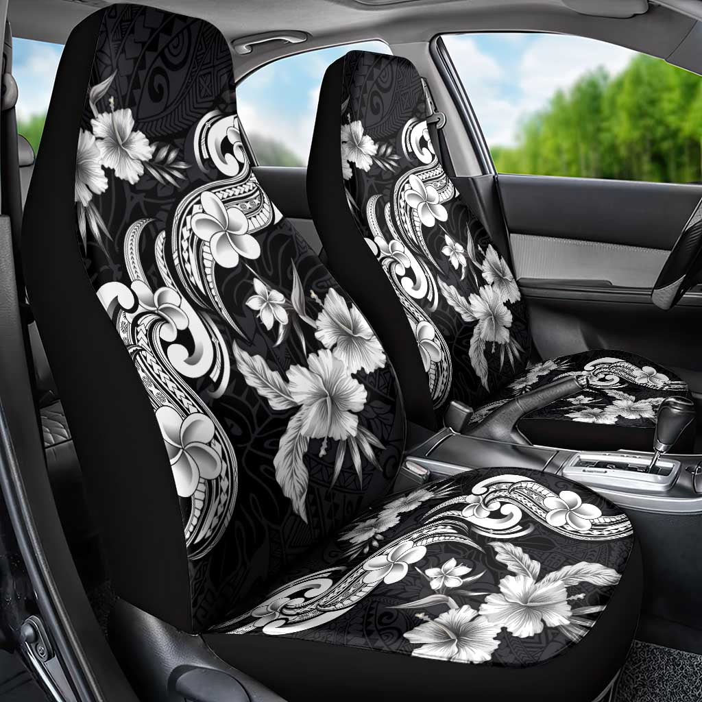 Hawaiian-Polynesian Art Tattoo Car Seat Cover Hibiscus and Plumeria Grayscale