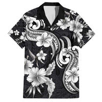 Hawaiian-Polynesian Art Tattoo Family Matching Long Sleeve Bodycon Dress and Hawaiian Shirt Hibiscus and Plumeria Grayscale