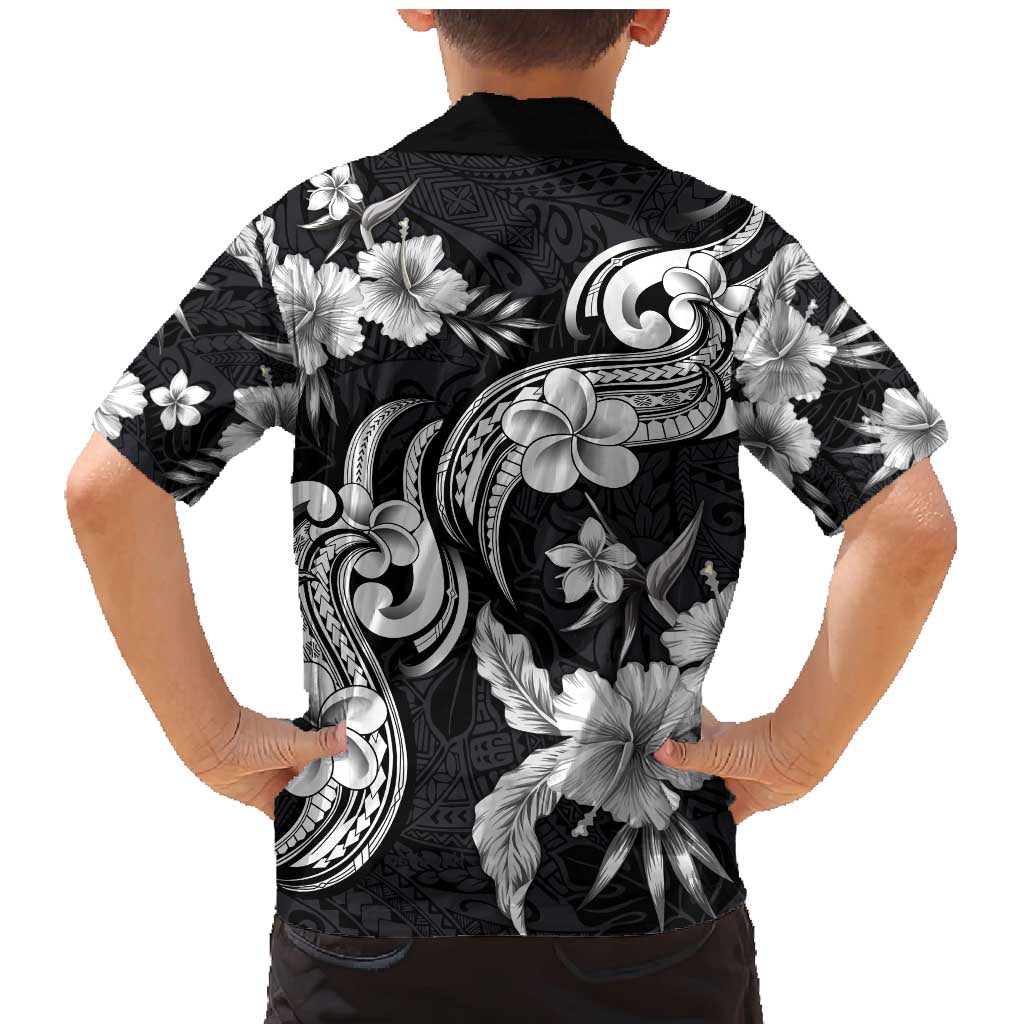 Hawaiian-Polynesian Art Tattoo Family Matching Mermaid Dress and Hawaiian Shirt Hibiscus and Plumeria Grayscale