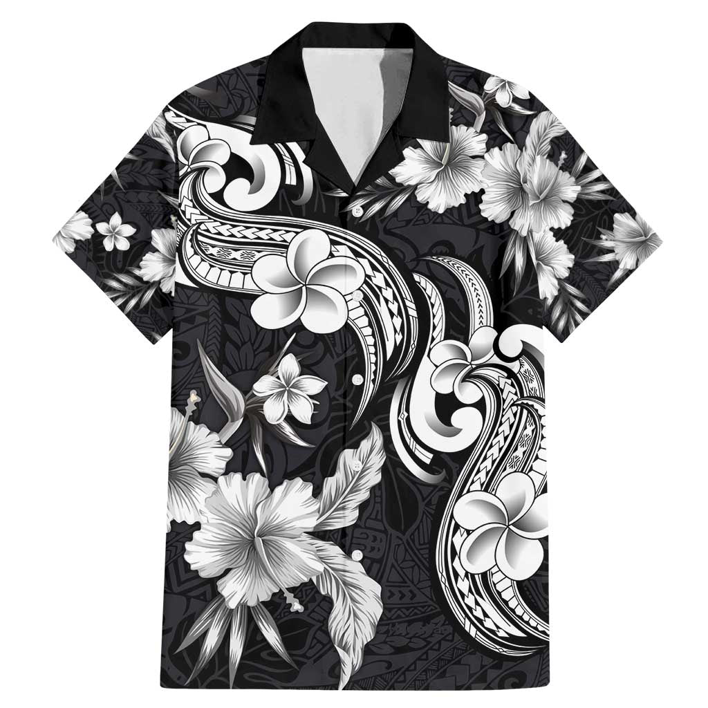 Hawaiian-Polynesian Art Tattoo Family Matching Mermaid Dress and Hawaiian Shirt Hibiscus and Plumeria Grayscale