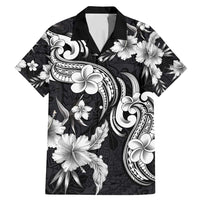 Hawaiian-Polynesian Art Tattoo Family Matching Mermaid Dress and Hawaiian Shirt Hibiscus and Plumeria Grayscale