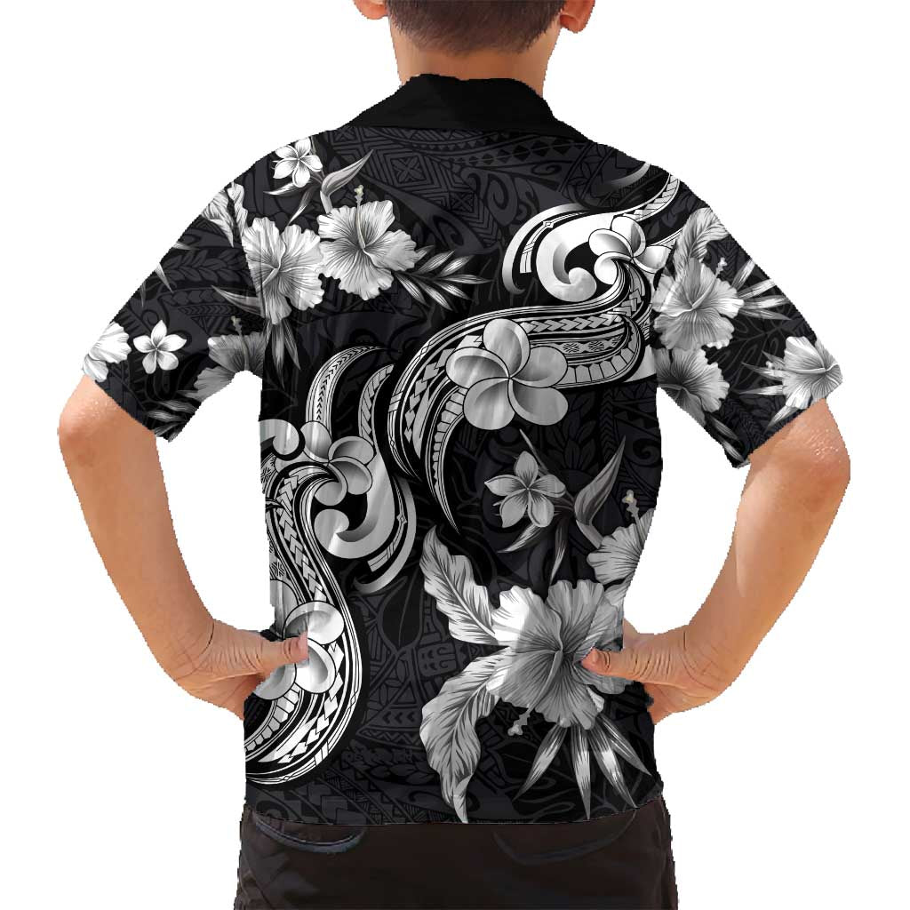 Hawaiian-Polynesian Art Tattoo Family Matching Puletasi and Hawaiian Shirt Hibiscus and Plumeria Grayscale LT03 - Polynesian Pride