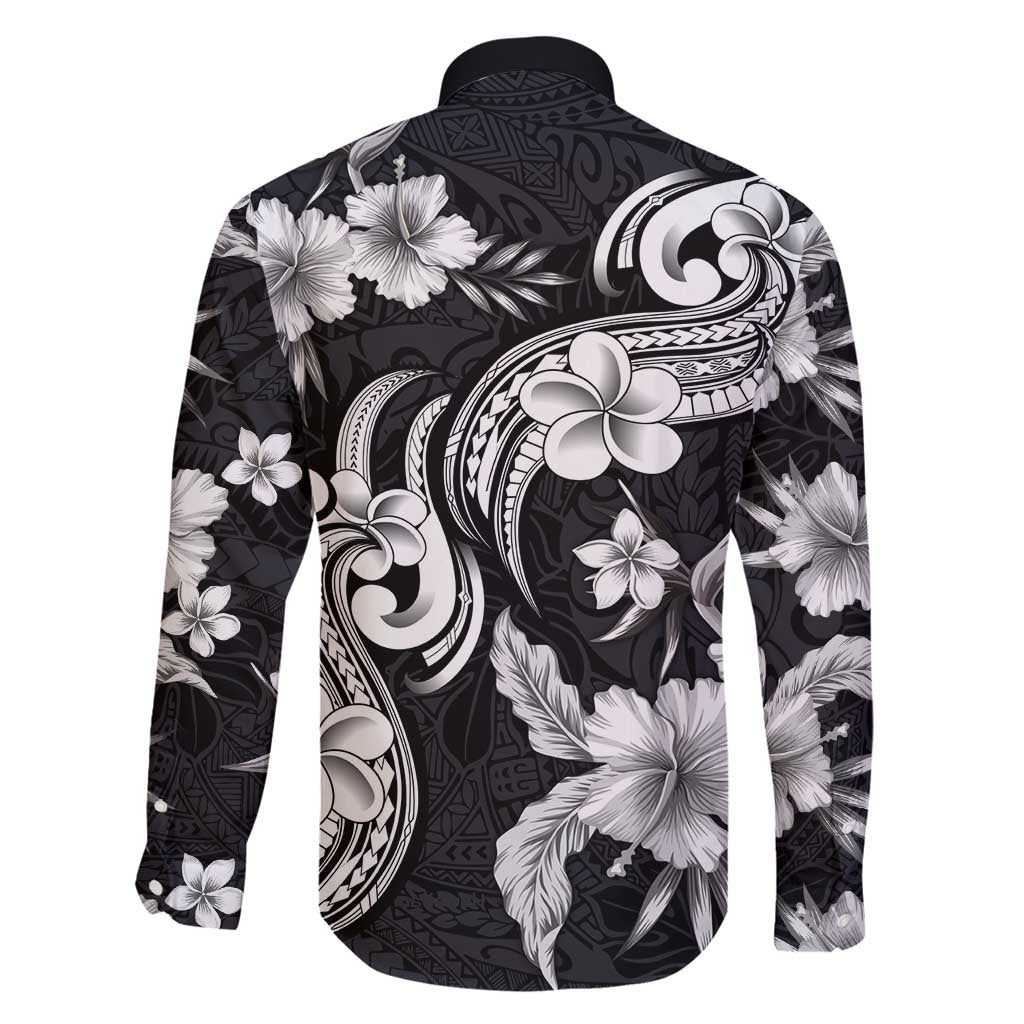 Hawaiian-Polynesian Art Tattoo Family Matching Puletasi and Hawaiian Shirt Hibiscus and Plumeria Grayscale LT03 - Polynesian Pride