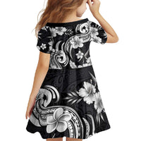 Hawaiian-Polynesian Art Tattoo Family Matching Short Sleeve Bodycon Dress and Hawaiian Shirt Hibiscus and Plumeria Grayscale
