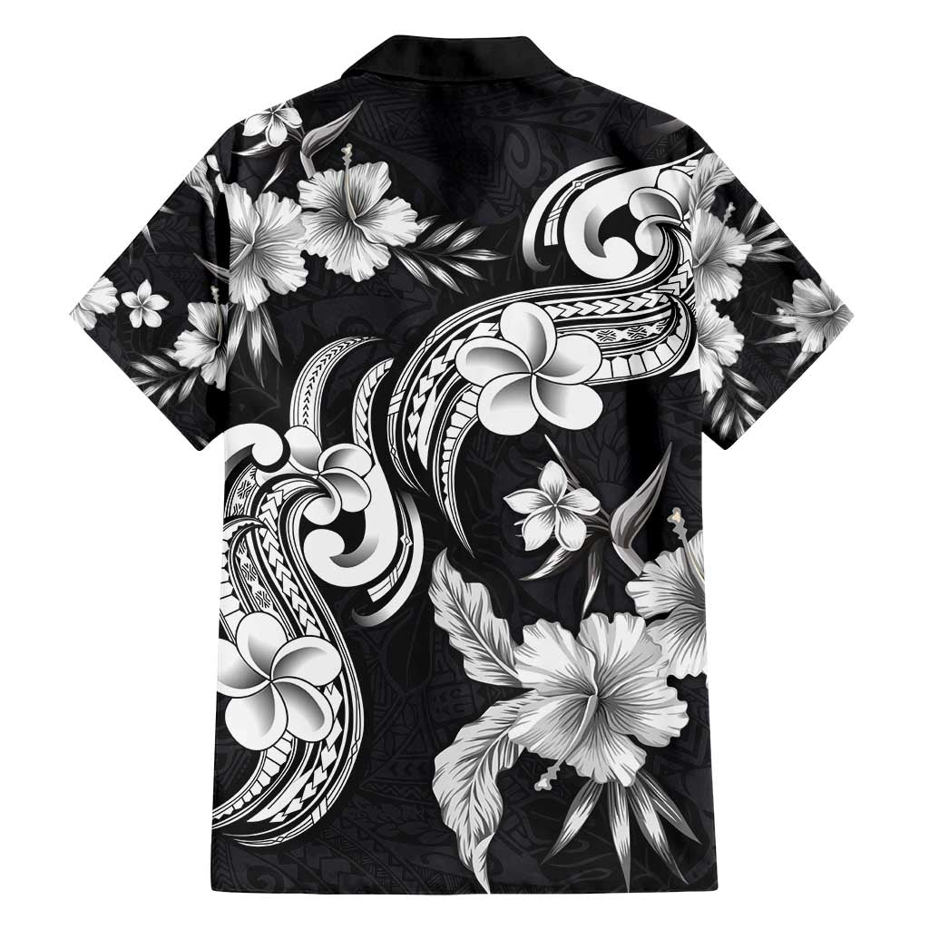 Hawaiian-Polynesian Art Tattoo Family Matching Summer Maxi Dress and Hawaiian Shirt Hibiscus and Plumeria Grayscale