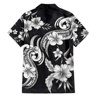 Hawaiian-Polynesian Art Tattoo Family Matching Tank Maxi Dress and Hawaiian Shirt Hibiscus and Plumeria Grayscale