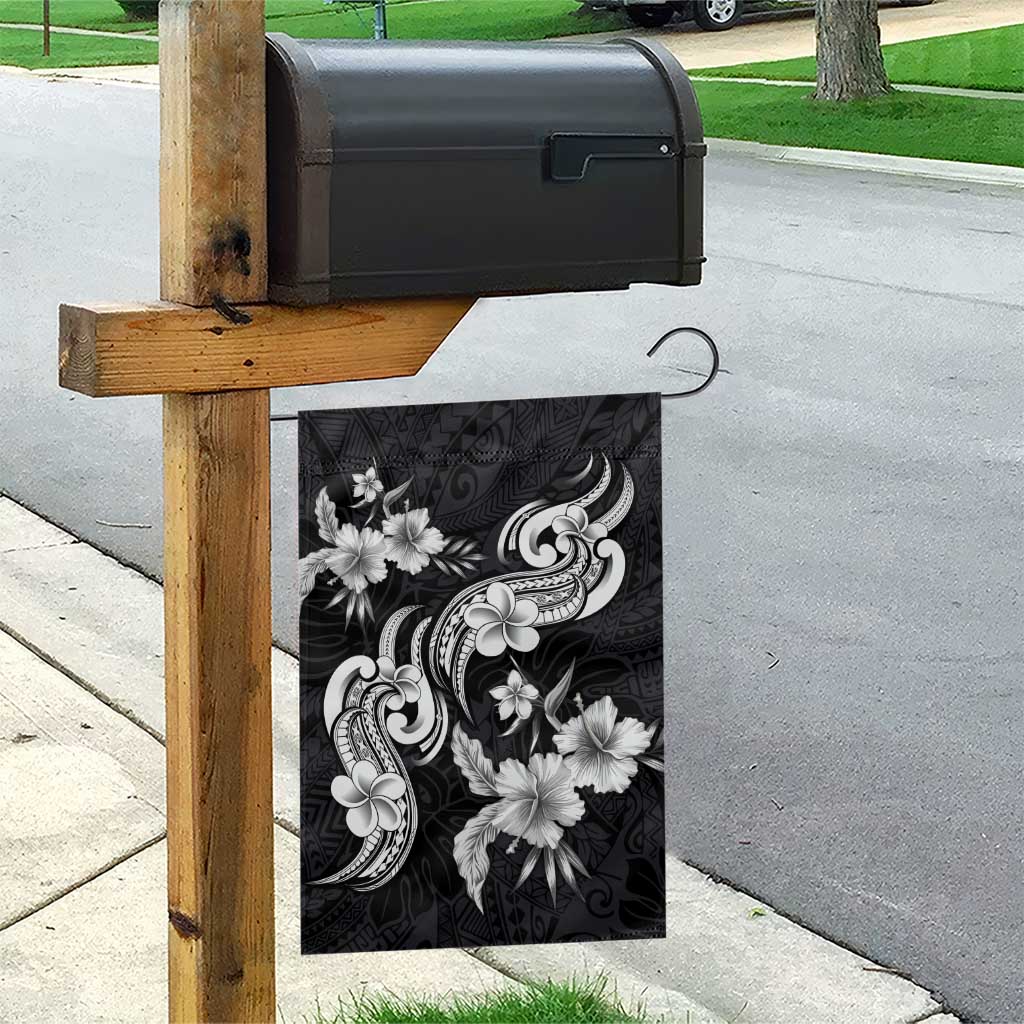 Hawaiian-Polynesian Art Tattoo Garden Flag Hibiscus and Plumeria Grayscale