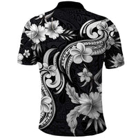 Hawaiian-Polynesian Art Tattoo Polo Shirt Hibiscus and Plumeria Grayscale