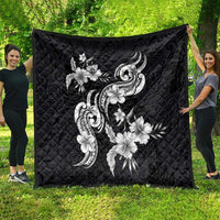 Hawaiian-Polynesian Art Tattoo Quilt Hibiscus and Plumeria Grayscale