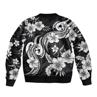 Hawaiian-Polynesian Art Tattoo Sleeve Zip Bomber Jacket Hibiscus and Plumeria Grayscale LT03 - Polynesian Pride