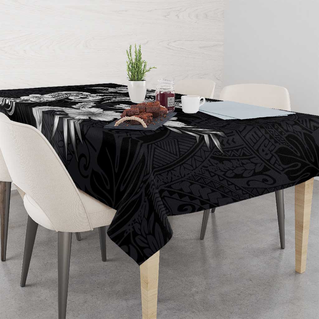 Hawaiian-Polynesian Art Tattoo Tablecloth Hibiscus and Plumeria Grayscale