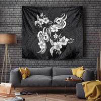 Hawaiian-Polynesian Art Tattoo Tapestry Hibiscus and Plumeria Grayscale