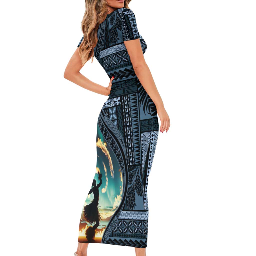 Samoan Siapo Motif and Siva Afi Dance Short Sleeve Bodycon Dress