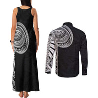 Samoan Art Tattoo Polynesian Pattern Couples Matching Tank Maxi Dress and Long Sleeve Button Shirt