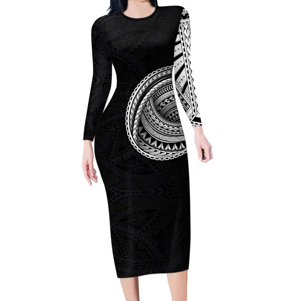 Samoan Art Tattoo Polynesian Pattern Long Sleeve Bodycon Dress