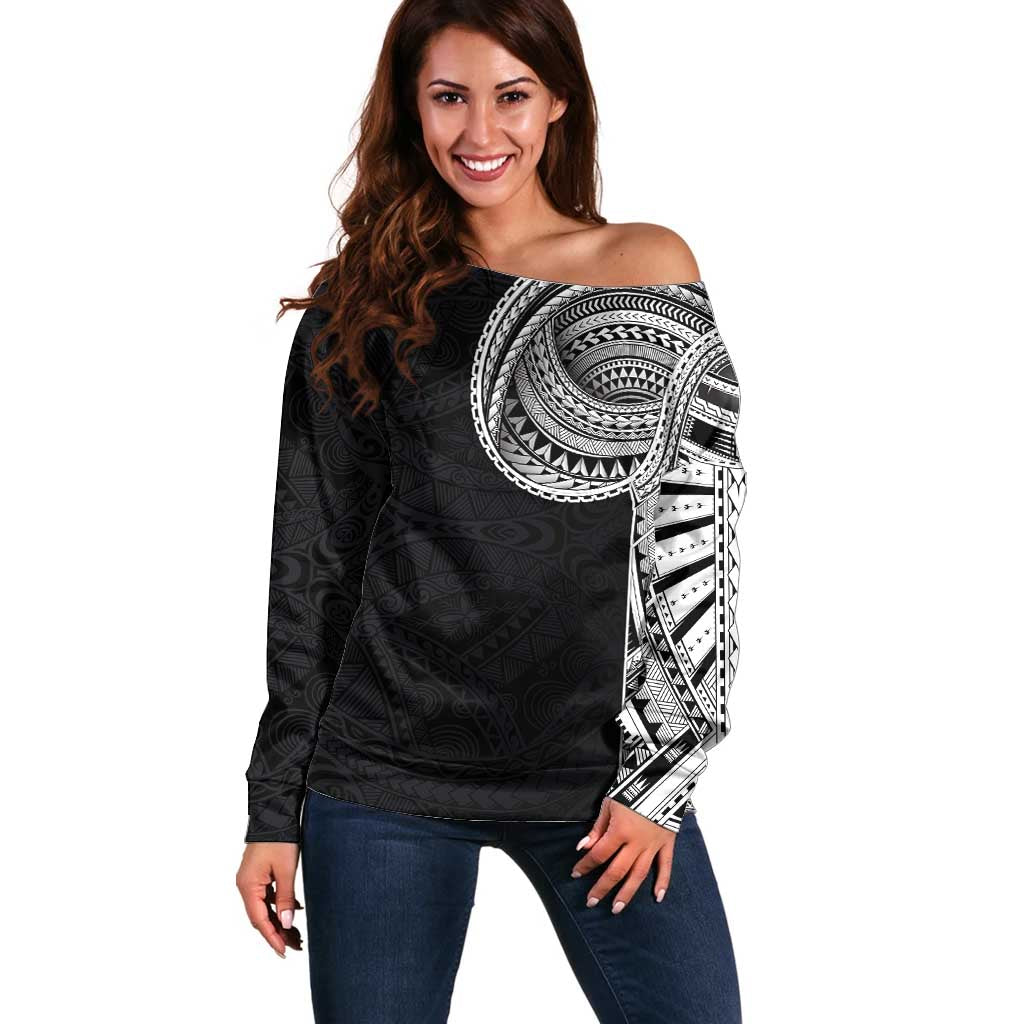 Samoan Art Tattoo Polynesian Pattern Off Shoulder Sweater