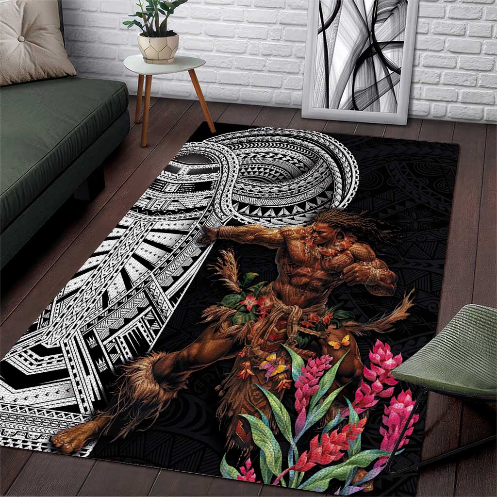 Samoan Warrior Art Tattoo Area Rug Polynesian Pattern and Teuila