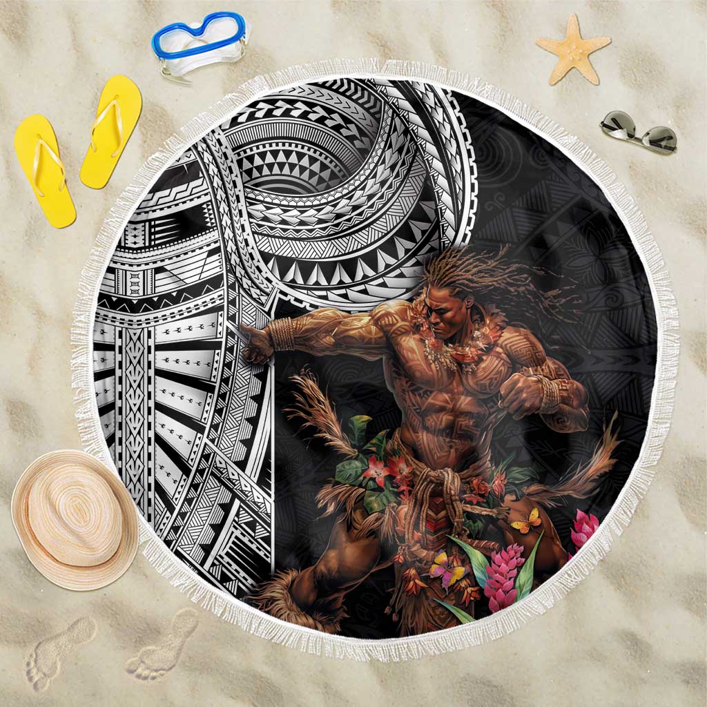 Samoan Warrior Art Tattoo Beach Blanket Polynesian Pattern and Teuila