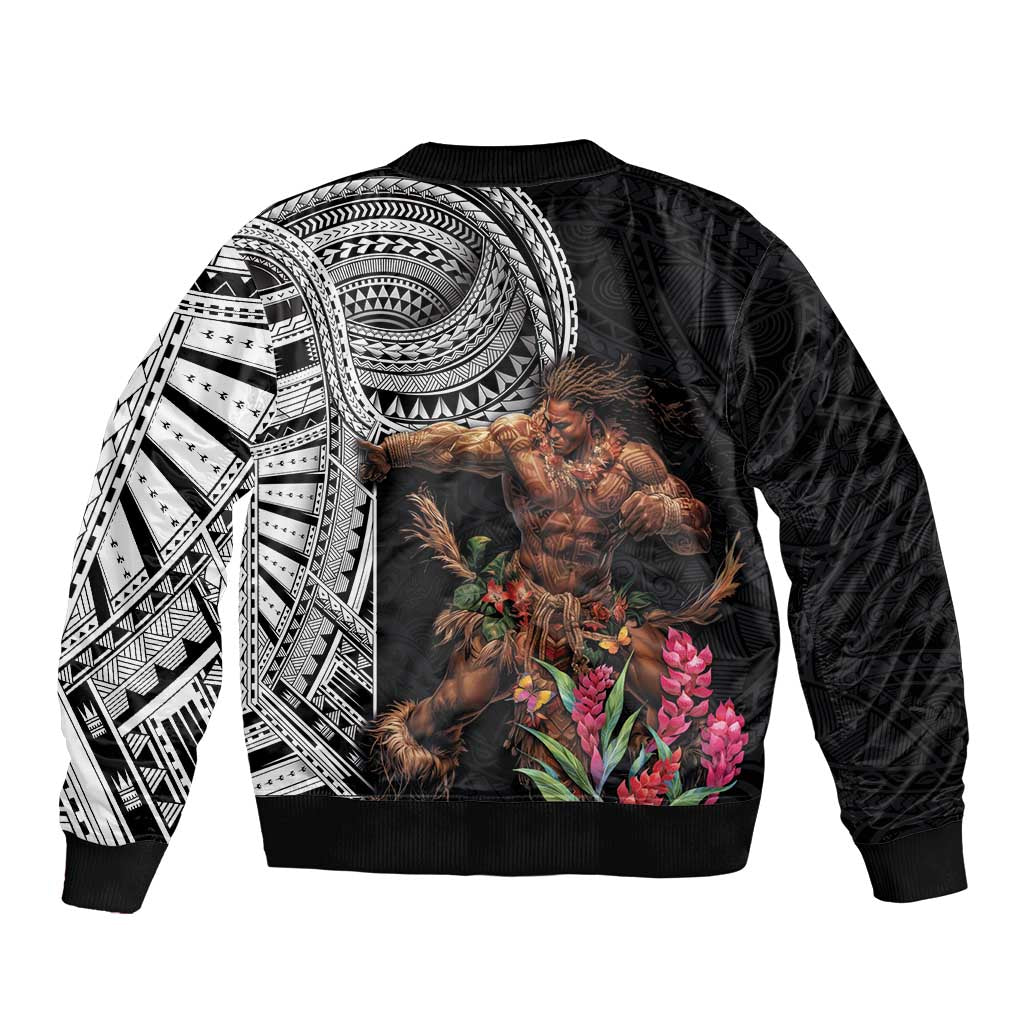 Samoan Warrior Art Tattoo Bomber Jacket Polynesian Pattern and Teuila