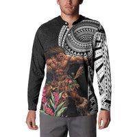 Samoan Warrior Art Tattoo Button Sweatshirt Polynesian Pattern and Teuila