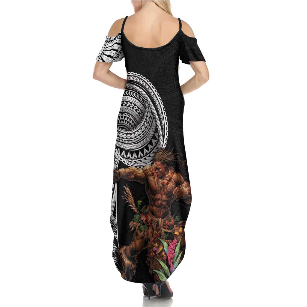 Samoan Warrior Art Tattoo Family Matching Summer Maxi Dress and Hawaiian Shirt Polynesian Pattern and Teuila