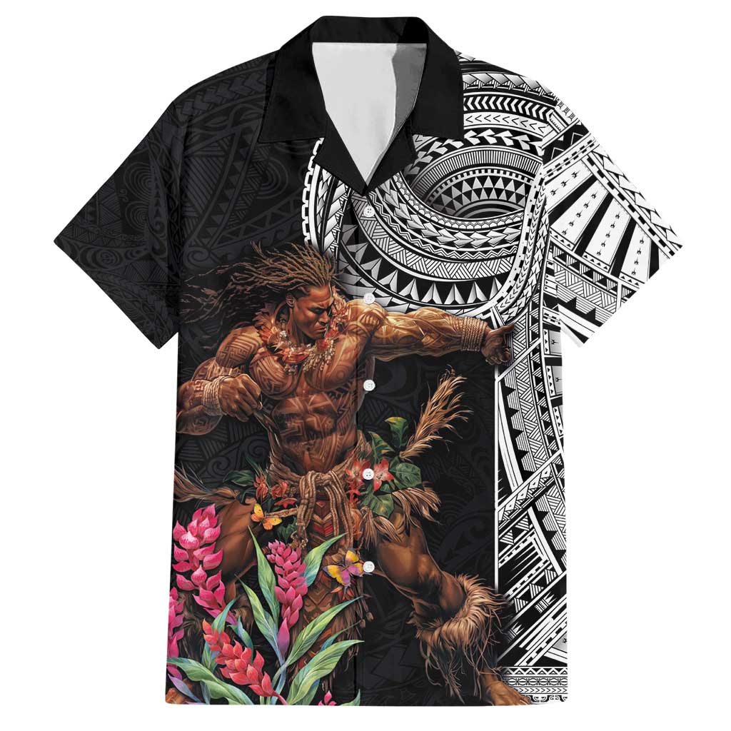Samoan Warrior Art Tattoo Hawaiian Shirt Polynesian Pattern and Teuila LT03 Black - Polynesian Pride