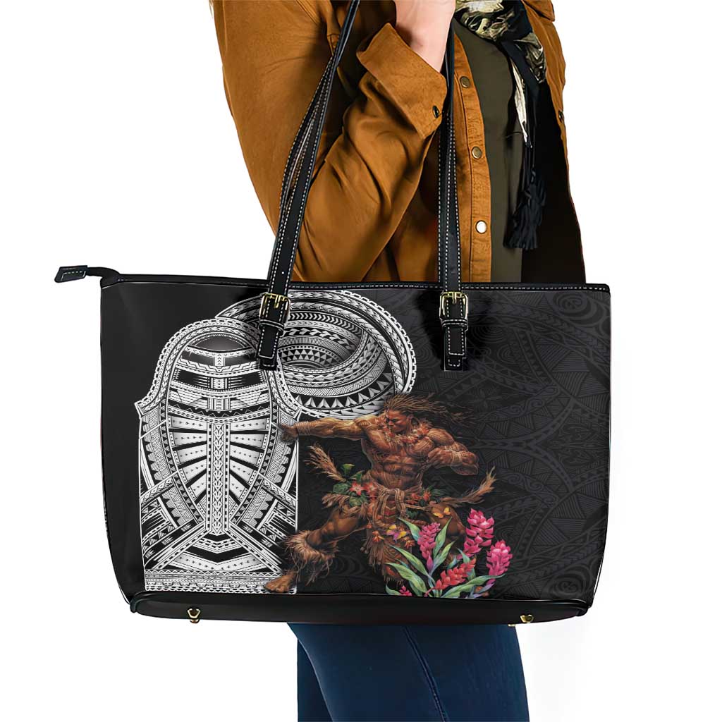 Samoan Warrior Art Tattoo Leather Tote Bag Polynesian Pattern and Teuila