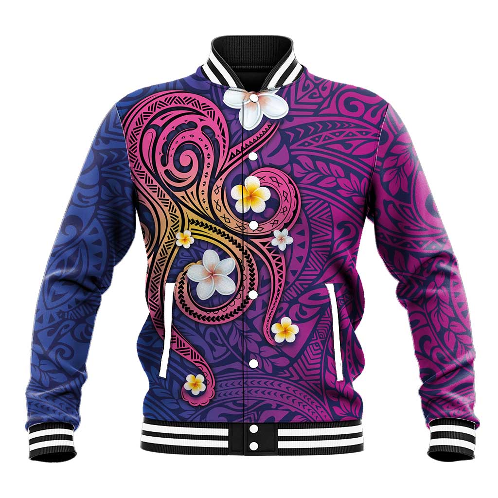 Hawaiian Octopus Tattoo and Frangipani Baseball Jacket LT03 Unisex Purple - Polynesian Pride