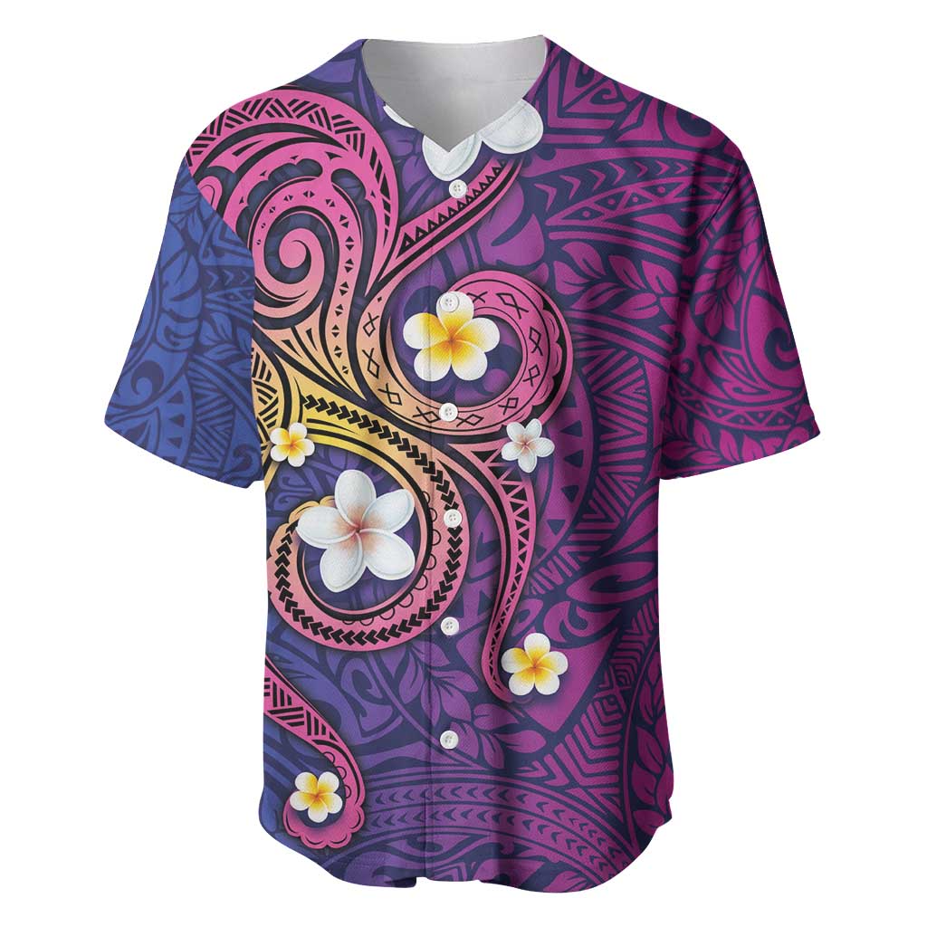 Hawaiian Octopus Tattoo and Frangipani Baseball Jersey LT03 Purple - Polynesian Pride