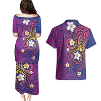 Hawaiian Octopus Tattoo and Frangipani Couples Matching Puletasi and Hawaiian Shirt