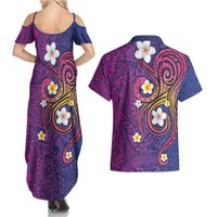 Hawaiian Octopus Tattoo and Frangipani Couples Matching Summer Maxi Dress and Hawaiian Shirt