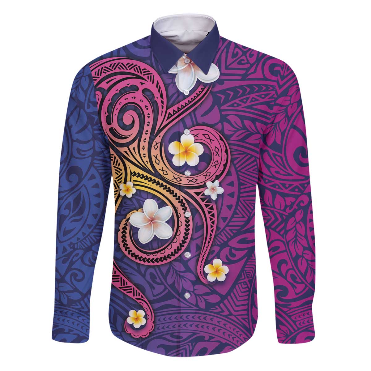 Hawaiian Octopus Tattoo and Frangipani Family Matching Puletasi and Hawaiian Shirt LT03 Dad's Shirt - Long Sleeve Purple - Polynesian Pride