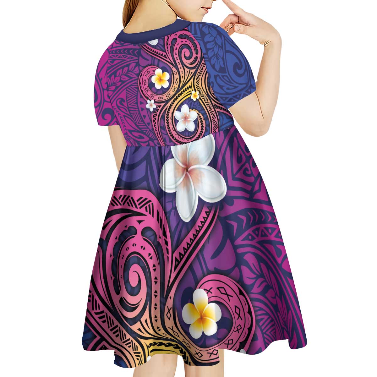 Hawaiian Octopus Tattoo and Frangipani Kid Short Sleeve Dress