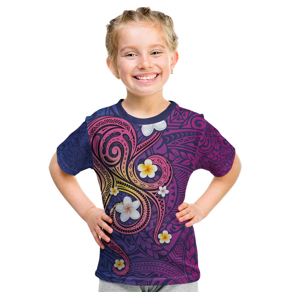 Hawaiian Octopus Tattoo and Frangipani Kid T Shirt LT03 Purple - Polynesian Pride