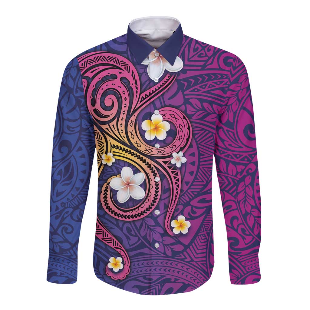 Hawaiian Octopus Tattoo and Frangipani Long Sleeve Button Shirt