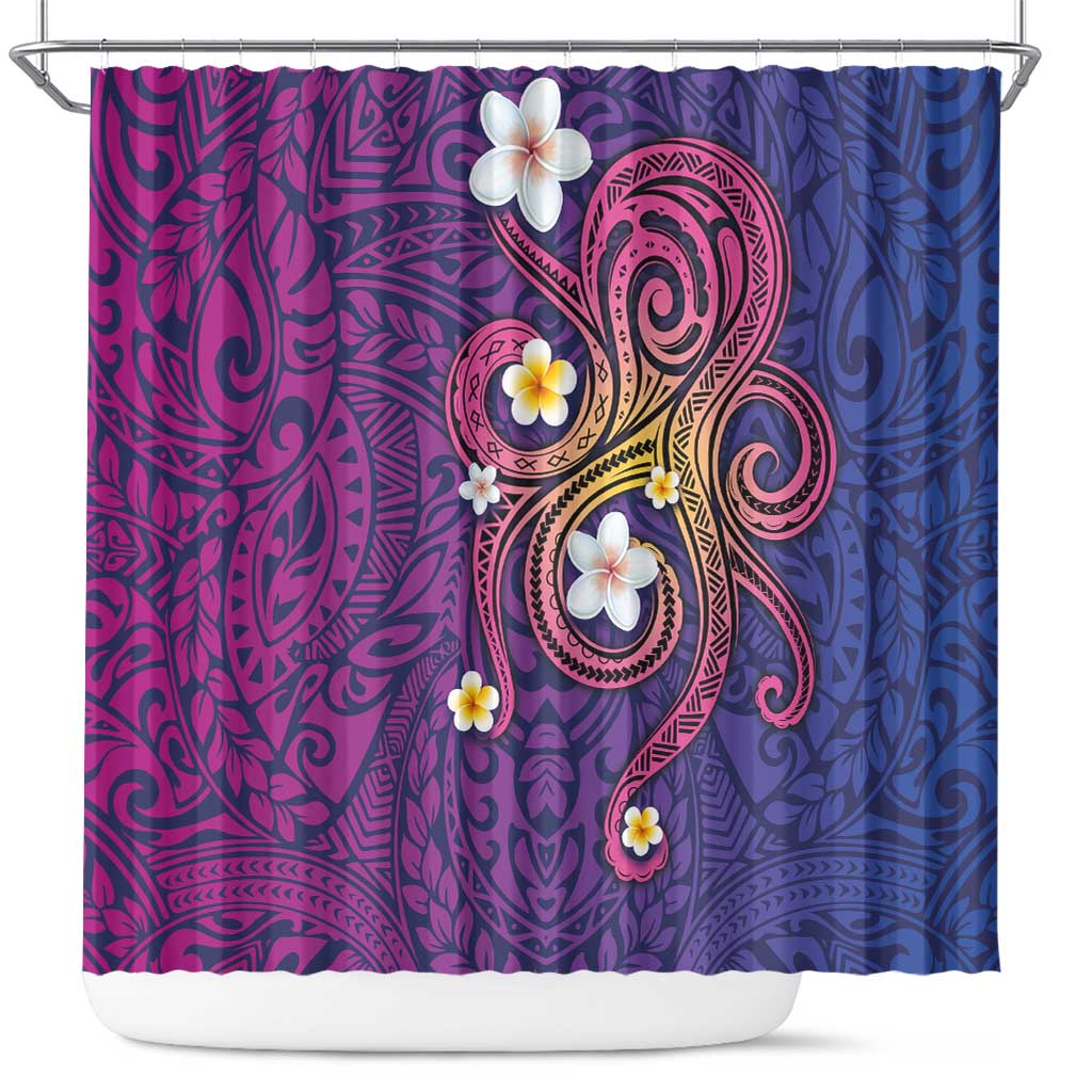 Hawaiian Octopus Tattoo and Frangipani Shower Curtain LT03 Purple - Polynesian Pride
